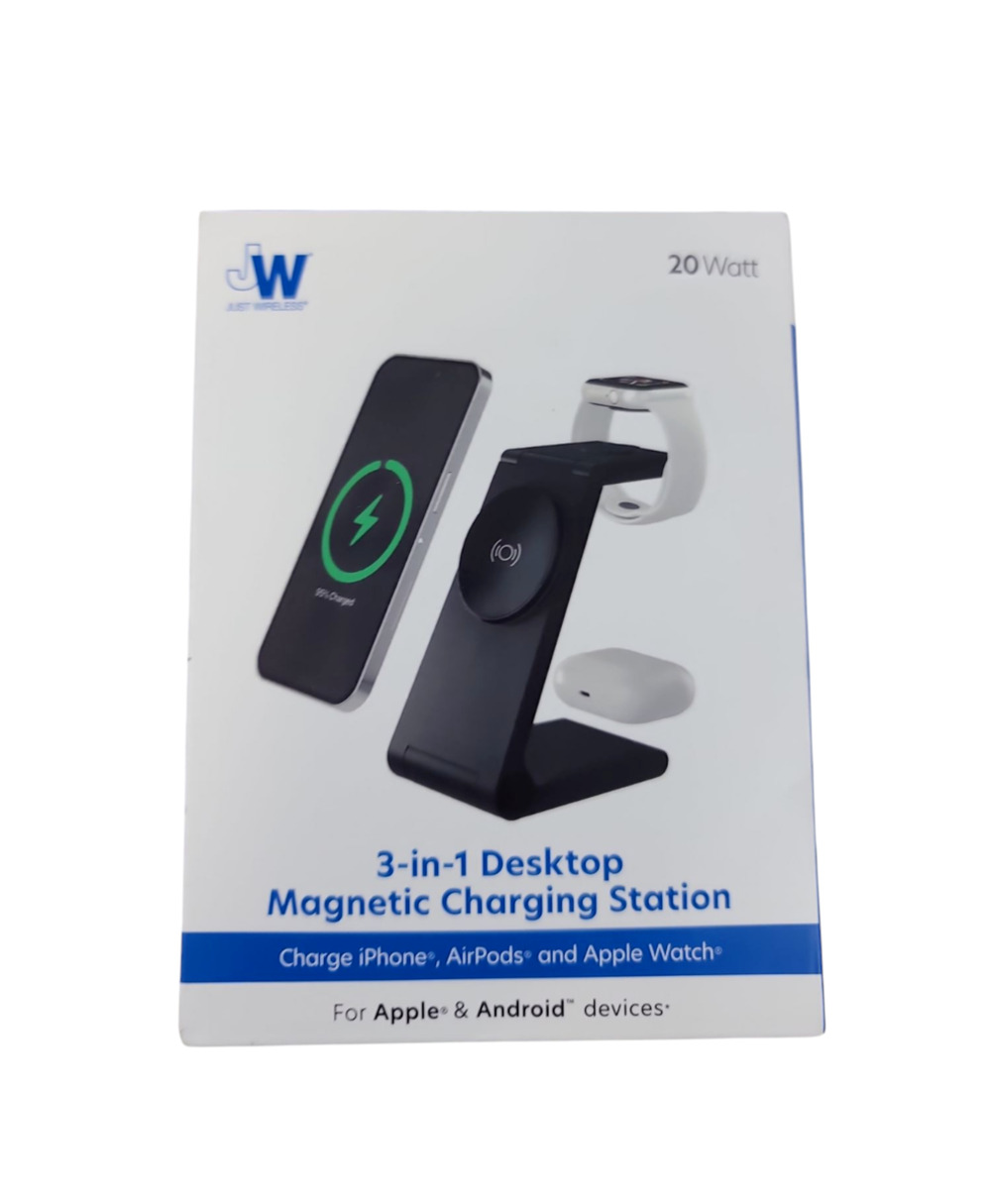 Just Wireless 3-in-1 Desktop Magnetic Charging Station,‎ 20W, Foldable, Black